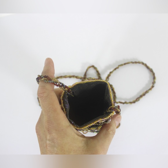 Small Vintage Beaded Crossbody Bag with Fringe, Card Holder Glasses Pouch - Picture 6 of 7